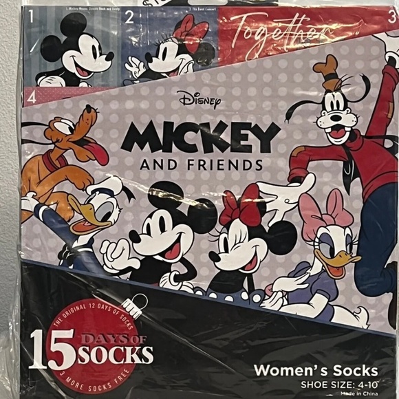 Disney Women's Mickey Mouse & Friends 15 Days of Socks Advent Calendar Sz 4-10 - Picture 3 of 8